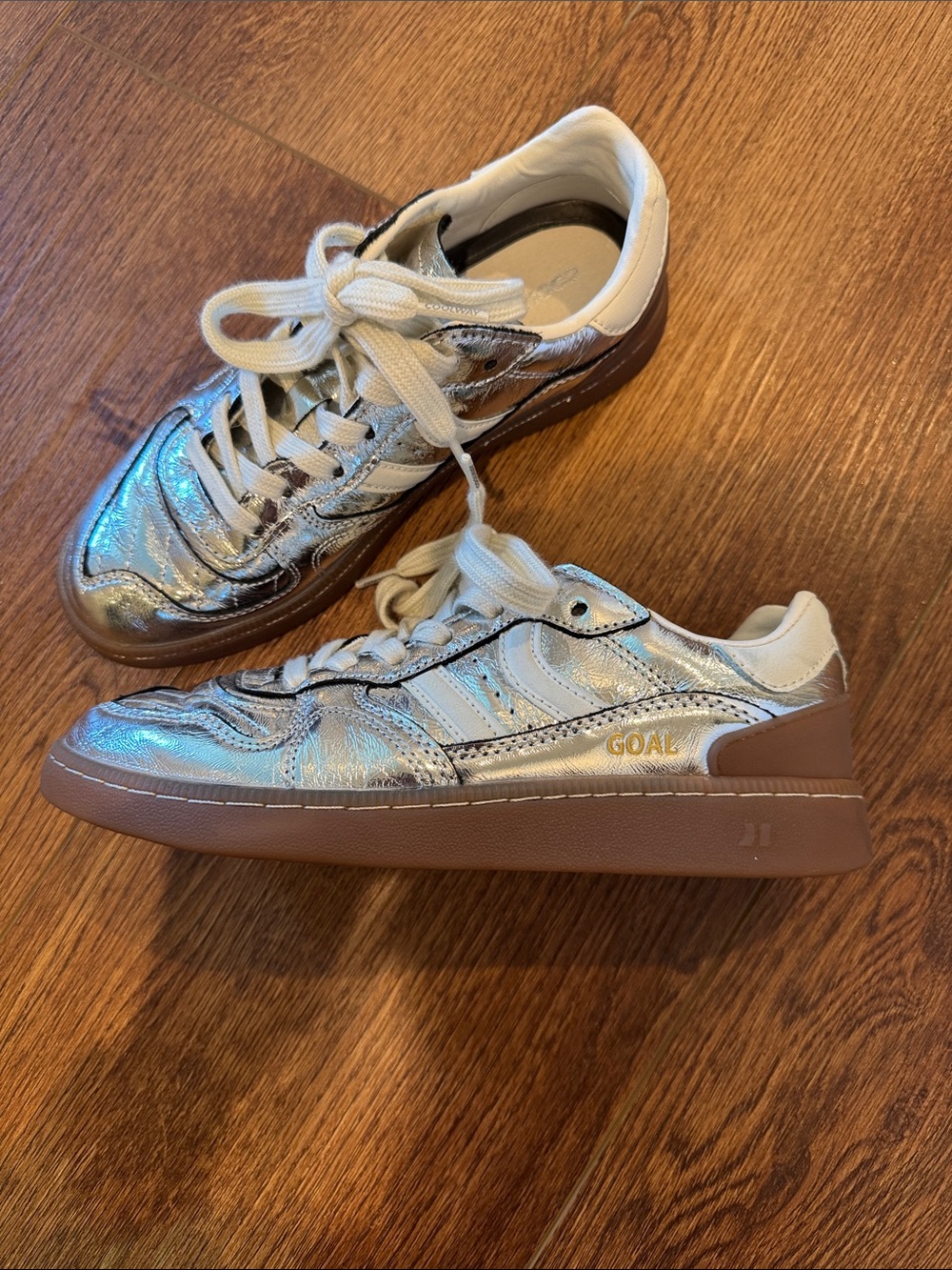 Coolway Metallic Silver Sneakers with Brown Sole